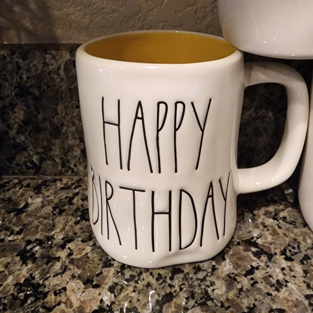 Rae Dunn Happy Birthday Yellow Inside